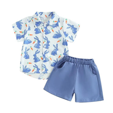 Bunny Shirt Solid Shorts Toddler Set Blue 12-18 M