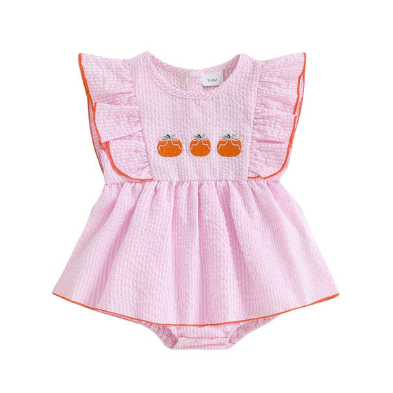 Fly Sleeve Halloween Striped Baby Romper Pink 0-3 M