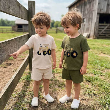 Short Sleeve Tractor Waffle Toddler Set