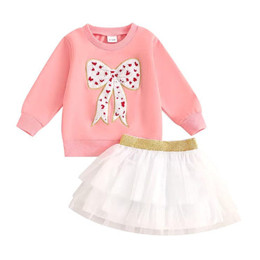 Long Sleeve Tulle Skirt Toddler Set   