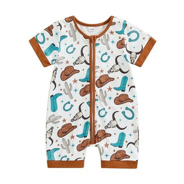 Short Sleeve Cowboy Baby Romper   