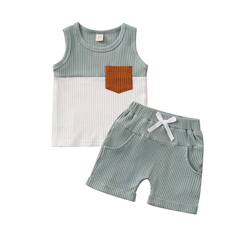 Sleeveless Ribbed Pocket Baby Set Sets The Trendy Toddlers Green 18-24 M 