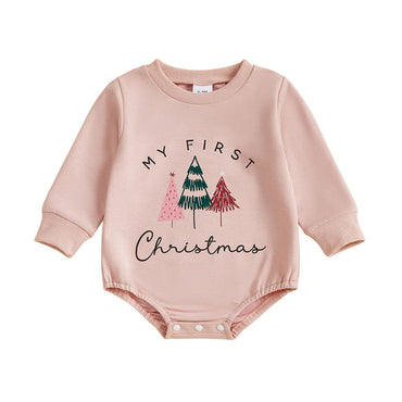 Long Sleeve My First Christmas Baby Bodysuit Pink 0-3 M