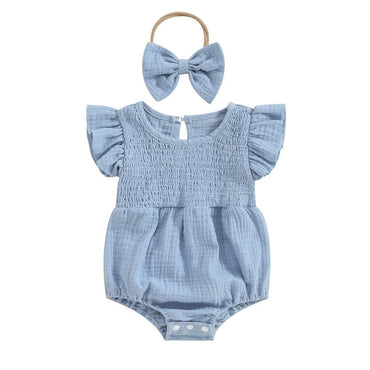 Ruffle Sleeve Solid Baby Romper Blue 0-3 M
