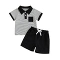 Short Sleeve Striped Collar Toddler Set Black 12-18 M