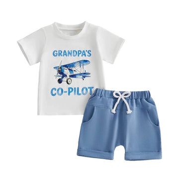 Short Sleeve Grandpa's Co-Pilot Toddler Set Blue 9-12 M