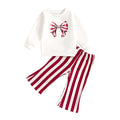 Long Sleeve Striped Bow Baby Set White 3-6 M 