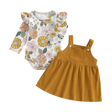 Long Sleeve Floral Suspender Baby Set Mustard Orange 0-3 M 