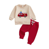 Long Sleeve Birthday Fire Truck Baby Set