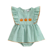 Fly Sleeve Halloween Striped Baby Romper Green 0-3 M