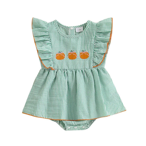 Fly Sleeve Halloween Striped Baby Romper Green 0-3 M