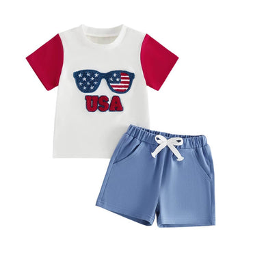 Short Sleeve USA Sunglasses Toddler Set
