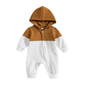 Long Sleeve Zipper Hooded Baby Jumpsuit Brown 0-3 M