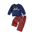 Long Sleeve Christmas Train Plaid Pants Toddler Set