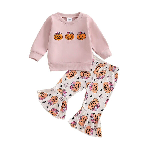 Long Sleeve Floral Pumpkin Flared Baby Set