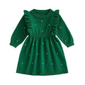 Long Sleeve Green Ruffled Knit Toddler Dress