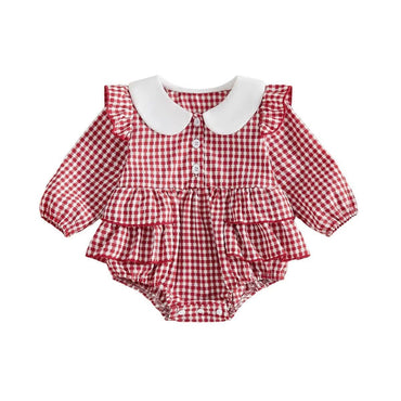Long Sleeve Checkered Collar Baby Romper Rompers The Trendy Toddlers 