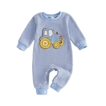 Long Sleeve Striped Tractor Baby Jumpsuit Jumpsuit The Trendy Toddlers 
