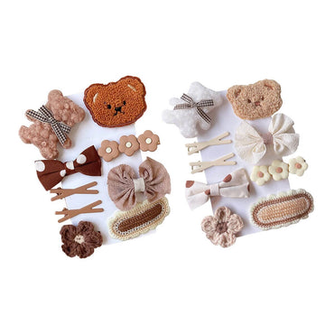 Little Girl 9Pcs Set Hair Clips Brown  