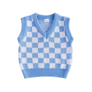 Sleeveless Checkered Toddler Vest Blue 9-12 M