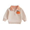 Pumpkin Checkered Collar Toddler Sweatshirt sweatshirt The Trendy Toddlers Beige 9-12 M 