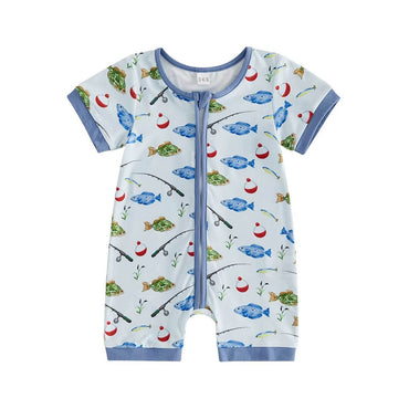 Short Sleeve Fishing Zip Up Baby Romper Rompers The Trendy Toddlers 