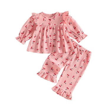 Long Sleeve Cherry Ruffled Toddler Set