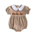 Puff Sleeve Football Collar Striped Baby Romper Rompers The Trendy Toddlers 
