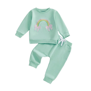 Long Sleeve Rainbow Bows Baby Set Green 3-6 M