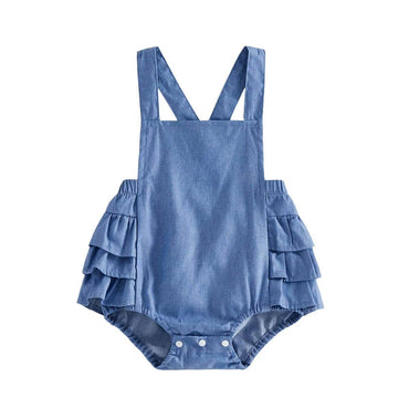 Solid Denim Ruffled Baby Romper