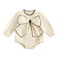 Long Sleeve Bow Baby Romper Beige 0-3 M 