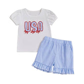 Puff Sleeve USA Ruffled Shorts Baby Set