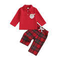 Long Sleeve Collar Plaid Pants Toddler Set