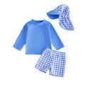 Long Sleeve Plaid Toddler Swimsuit Blue 9-12 M
