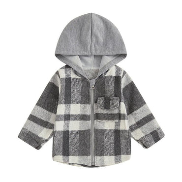 Gray Hooded Plaid Zip-Up Toddler Jacket   