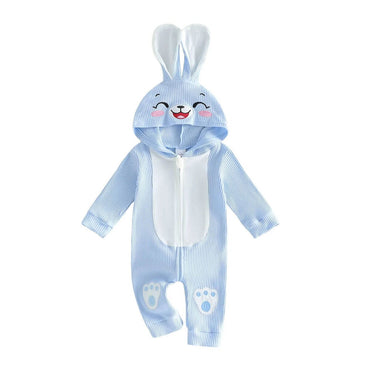 Long Sleeve Zipper Hooded Bunny Baby Jumpsuit Blue 0-3 M