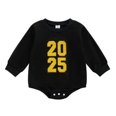 Long Sleeve New Year Baby Bodysuit Black 0-3 M 