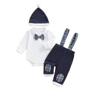 Long Sleeve Plaid Bow Tie Baby Set