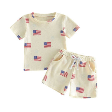 Short Sleeve American Flag Waffle Toddler Set