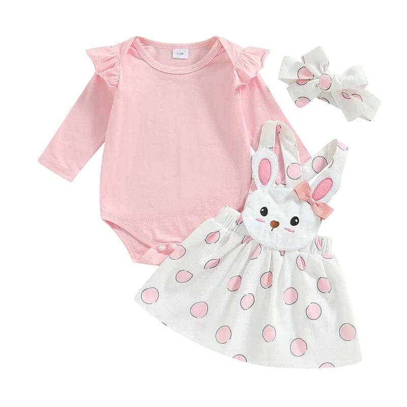 long sleeve bunny dress Baby Girl Long Sleeve Pink Bunny Polka Dot 3-Piece Outfit Set – The Trendy  Toddlers