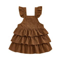 Fly Sleeve Solid Corduroy Ruffled Toddler Dress Brown 9-12 M