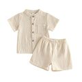 Short Sleeve Solid Linen Baby Set Beige 3-6 M