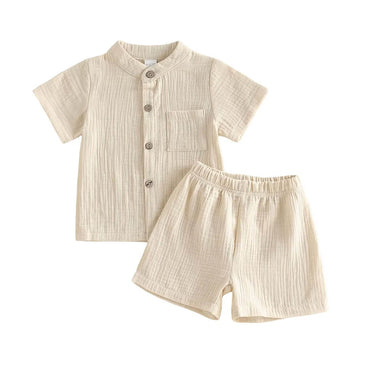 Short Sleeve Solid Linen Baby Set Beige 3-6 M