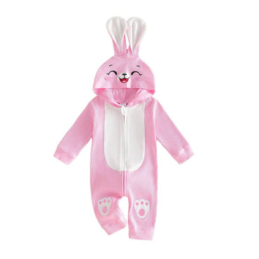 Long Sleeve Zipper Hooded Bunny Baby Jumpsuit Pink 0-3 M