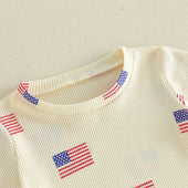 Short Sleeve American Flag Waffle Toddler Set