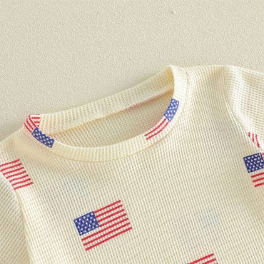 Short Sleeve American Flag Waffle Toddler Set