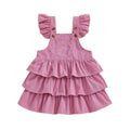 Fly Sleeve Solid Corduroy Ruffled Toddler Dress Pink 9-12 M