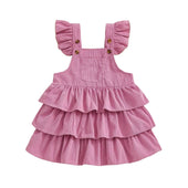 Fly Sleeve Solid Corduroy Ruffled Toddler Dress Pink 9-12 M