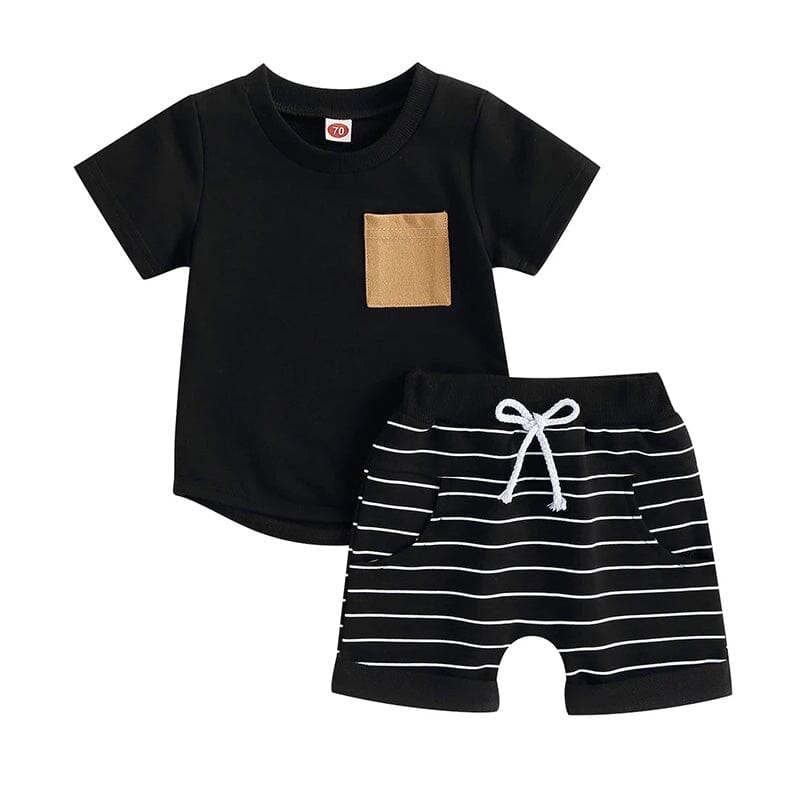 Short Sleeve Striped Shorts Toddler Set Black 3-6 M 