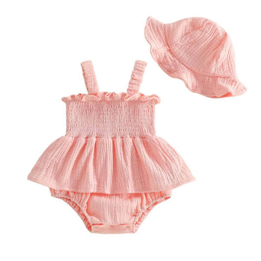 Sleeveless Solid Smocked Baby Romper Rompers The Trendy Toddlers Pink 3-6 M 